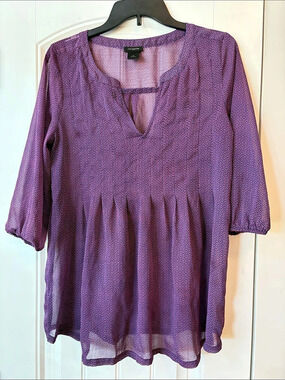 Ann Taylor Women's Sheer Geometric Blouse Purple & Pink XS